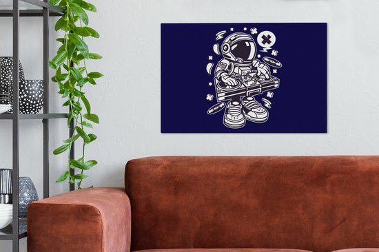 Tableau Peinture DJ - Astronaute - Vintage - 90x60 cm - Décoration murale
