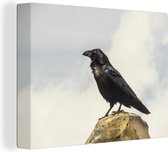 Un corbeau est à l'affût d'un rocher Toile 80x60 cm - Tirage photo sur toile (Décoration murale salon / chambre)
