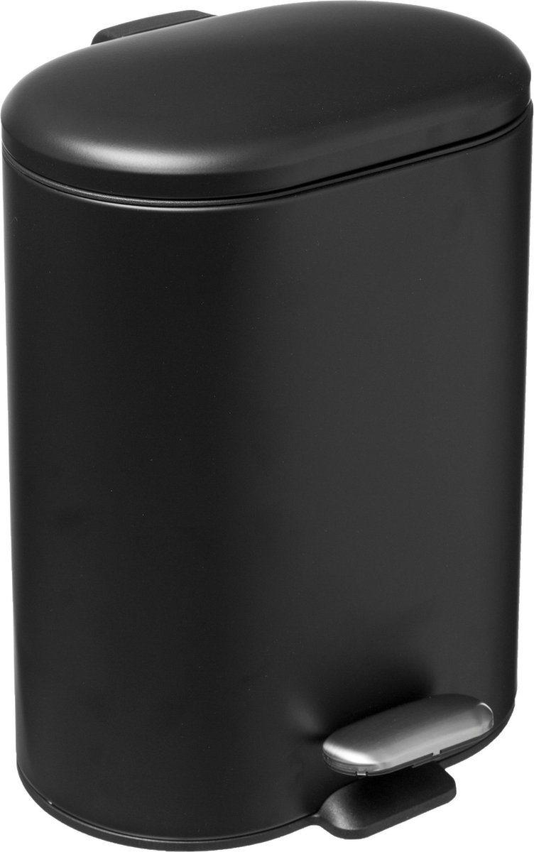 Goedkoopste 5Five - Prullenbak/pedaalemmer zwart rvs metaal 6 liter - 15x24x30 cm - Badkamer en toilet