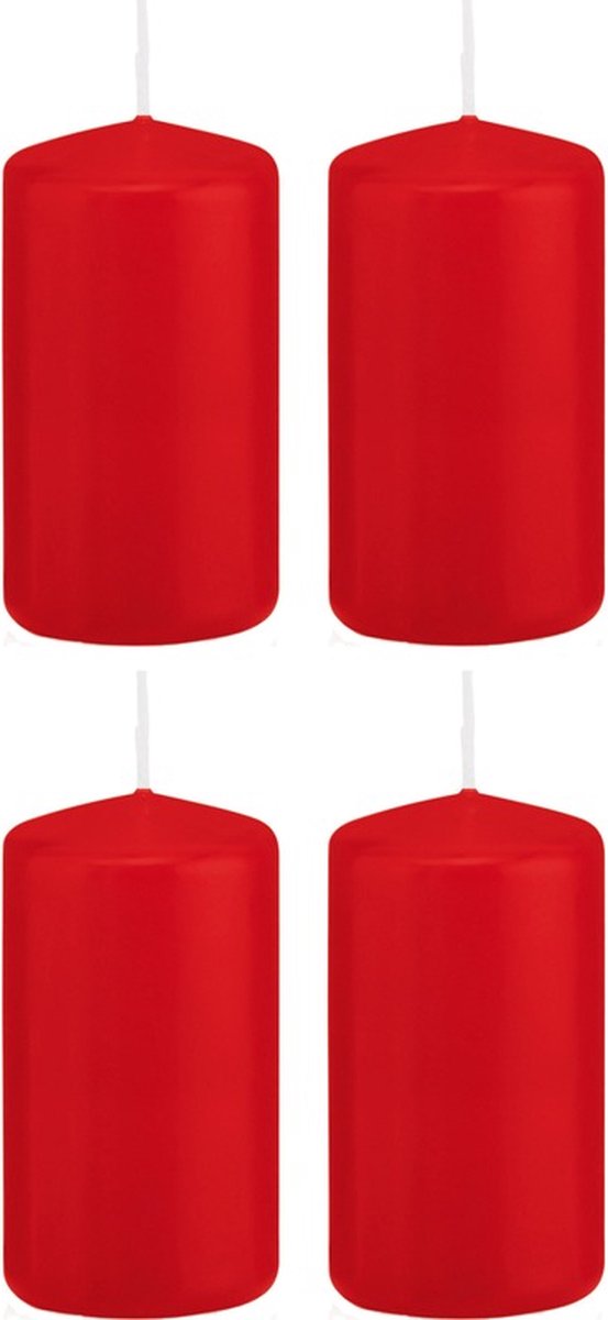 Trend Candles Cilinderkaars/stompkaars - 4x - rood - 6 x 12 cm - 40 branduren - met brandvertragende folie
