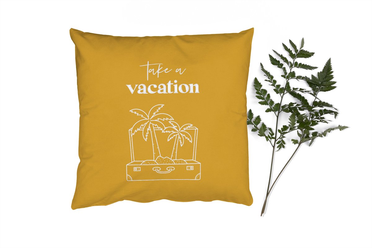 Sierkussens - Kussentjes Woonkamer - 50x50 cm - Spreuken - Quotes - Take a vacation - Koffer