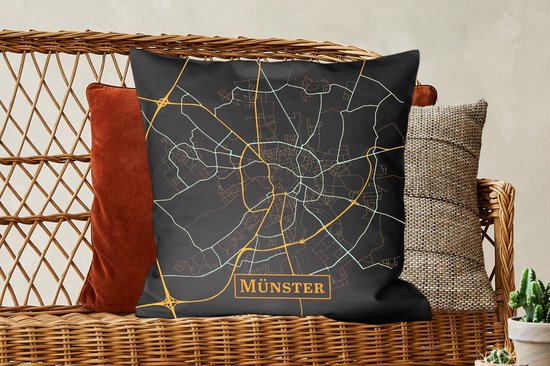 Coussins décoratifs - Oreillers Salon - 60x60 cm - Carte - Münster - Allemagne - Or - Zwart