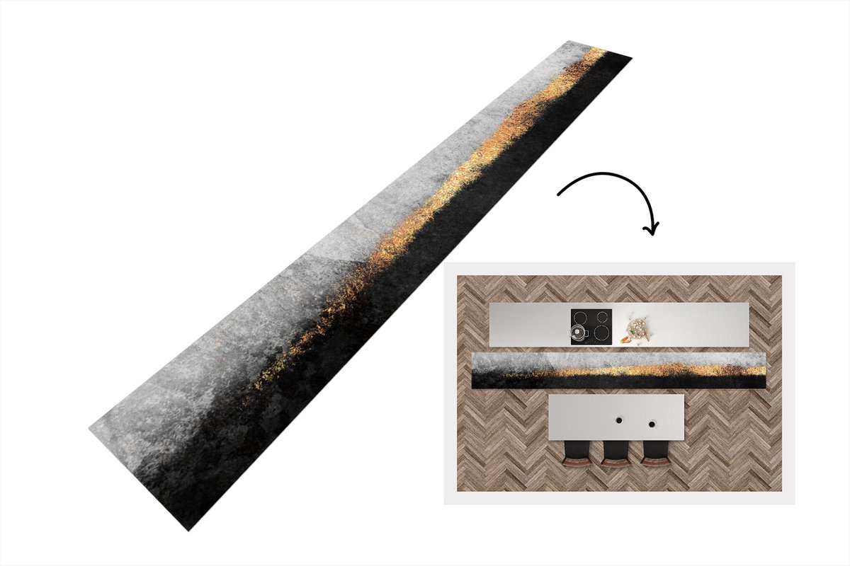 KitchenYeah Keukenloper - Loper keuken - Goud - Abstract - Luxe - Keukenloper vinyl Multicolor