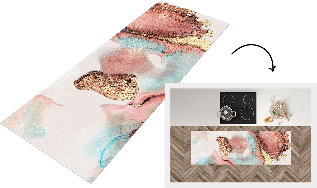 KitchenYeah Keukenloper - Loper keuken - Inkt - Pastel - Abstract - 180x60 cm - Keukenloper vinyl Multicolor