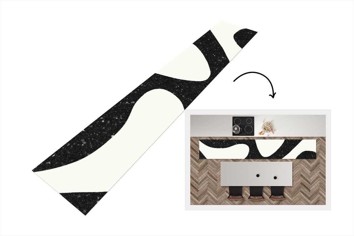 KitchenYeah Keukenloper - Loper keuken - Plant - Zwart - Minimalisme - Keukenloper vinyl, foto 2