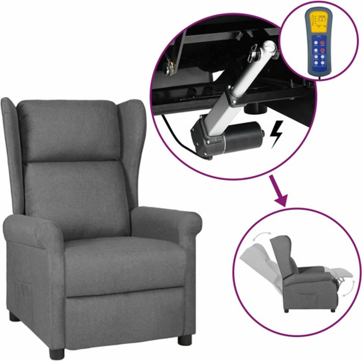 vidaXL Fauteuil - elektrisch - verstelbaar - stof - lichtgrijs