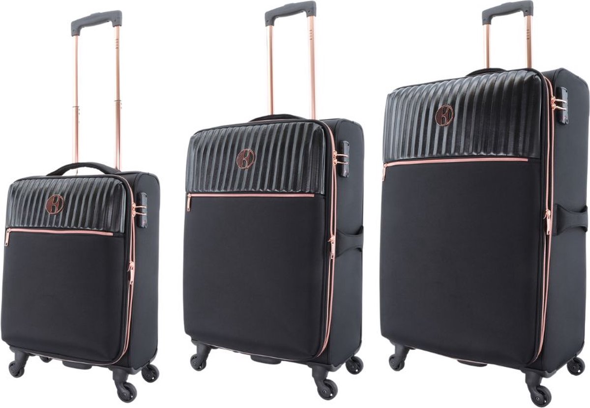 ELLE Giant - zachte bagage kofferset met wielen. Zwart