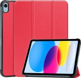 Hoes Geschikt voor iPad 2022 Hoes Book Case Hoesje Trifold Cover - Hoesje Geschikt voor iPad 10 Hoesje Bookcase - Rood