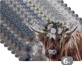Set de table - Scottish Highlander - Fleurs - Brume - 45x30 cm - 6 pièces