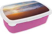Broodtrommel Roze - Lunchbox - Brooddoos - Strand - Zee - Zon - Horizon - 18x12x6 cm - Kinderen - Meisje