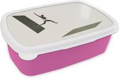 Broodtrommel Roze - Lunchbox - Brooddoos - Vintage - Man - Design - 18x12x6 cm - Kinderen - Meisje
