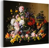 Décoration murale Métal - Peinture Aluminium Industrielle - Nature morte aux fleurs et fruits - Oeuvre d'art - Maîtres anciens - 120x90 cm - Dibond - Photo sur aluminium - Décoration murale industrielle - Pour le salon / chambre
