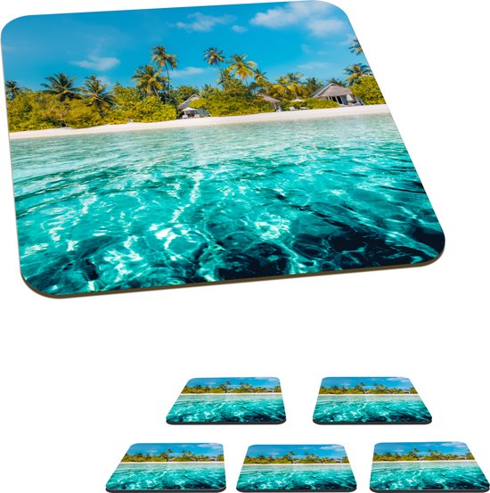 Absorberende onderzetters voor dranken Set van 4, Turquoise Ocean Sea Wave Strand Ronde keramische stenen onderzetter met kurkbasis voor houten tafel, Housewarming Gift
