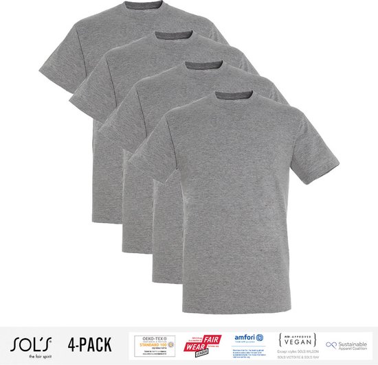 4 Pack Sol's Heren T-Shirt 100% biologisch katoen Ronde hals