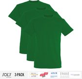 3 Pack Sol's Jongens/Meisjes T-Shirt 100% biologisch katoen Ronde hals Kelly Groen Maat 118/128 (7/8 Jaar)