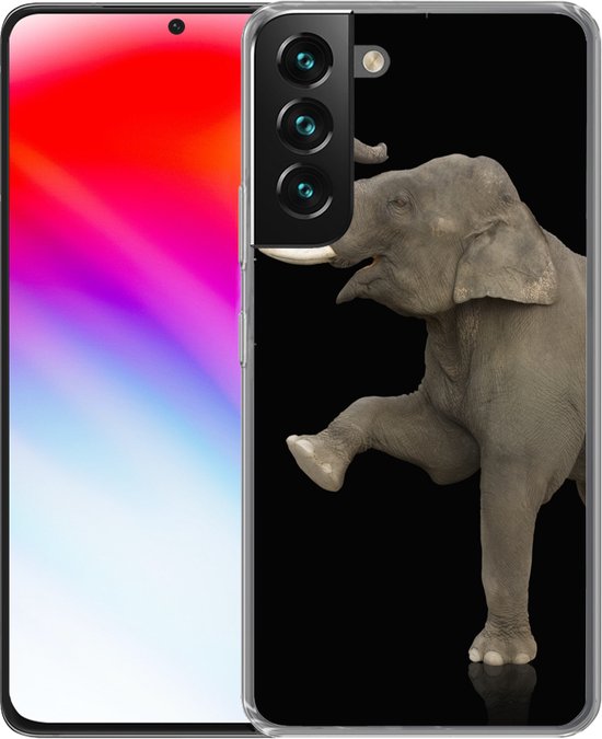 Coque Samsung Galaxy S22 - Éléphant avec sa jambe droite levée sur fond noir - Coque de téléphone en Siliconen