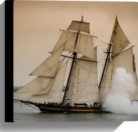 WallClassics - Canvas  - Oud Zeilschip - 30x30 cm Foto op Canvas Schilderij (Wanddecoratie op Canvas)