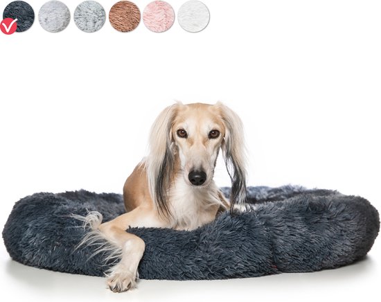 Snoozle Hondenmand - Superzacht en Luxe - Fluffy en Rond - Pluche - Donut - Hondenbed - Anti-Stress - 100cm Groot - Grijs