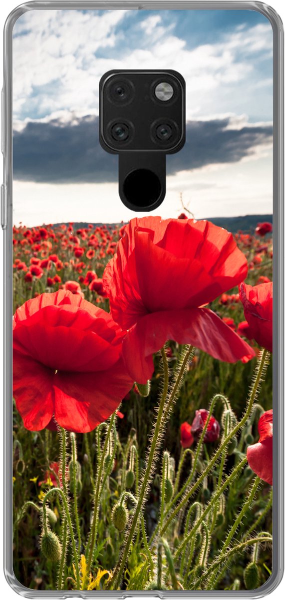 Telefoonhoesje Geschikt voor Huawei P40 Lite hoesje - Klaprozen tegen een dramatische stormachtige lucht - Siliconen Telefoonhoesje Telefoonhoesje