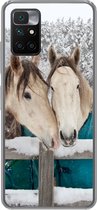 Coque Xiaomi Redmi 10 - Paarden - Couverture - Neige - Coque de téléphone en Siliconen