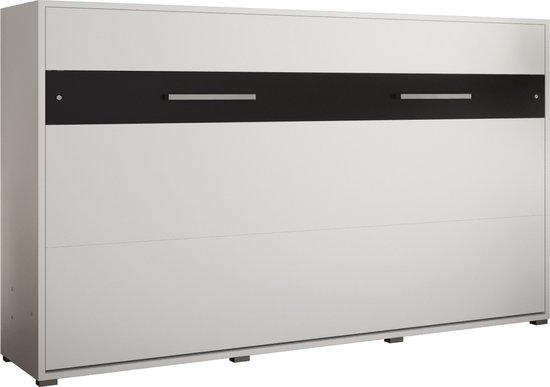 InspireMe - Verticaal Bedkast Opklapbed ALABAMA 120 - Vouwbed - Moderne Stijl - 120x200cm - Wit Mat + Zwart (zonder Matras)