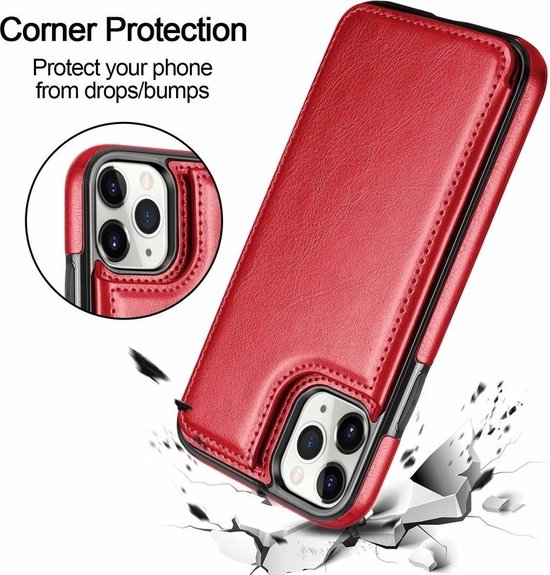 Étui portefeuille ShieldCase Convient pour Apple iPhone 12 / 12 Pro - 6,1 pouces - rouge + protecteur d'écran en verre