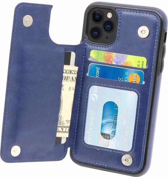ShieldCase Wallet case iPhone 12 / iPhone 12 Pro - 6.1 pouces - bleu + verre protecteur d'écran