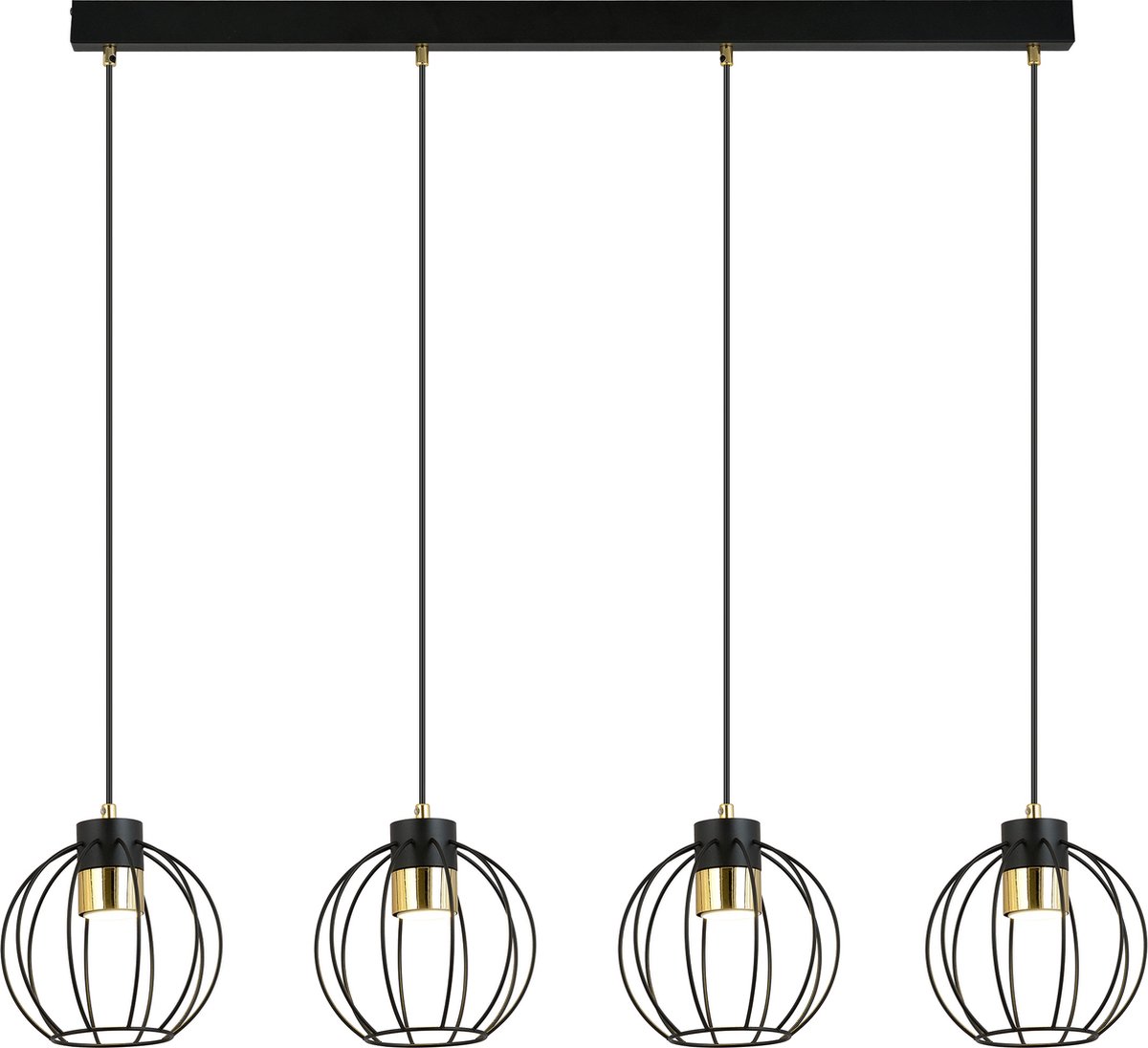 Emibig - Hanglamp Ajax 4 Zwart/Goud 110 cm