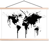 Wereldkaart zwarte inkt schoolplaat platte latten blank 150x100 cm - Foto print op textielposter (wanddecoratie woonkamer/slaapkamer)