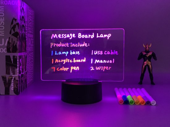 Lexorion Cadeau - Message Board Lamp - LED Verlichting - 7 Kleuren Verlichting - 7 Kleuren Markers - Herschrijfbare Lichtplank - Uitwisbaar Schrijfbord met Markers - Romantisch Nachtlampje en Decoratie - Cadeau voor Kinderen - Verjaardag - Zwart van lexorion — afbeelding 5