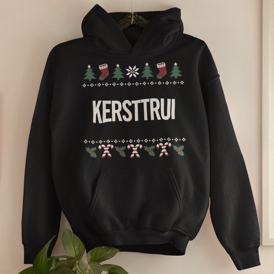 Foute Kerst Hoodie Candy Cane - Met tekst: Kersttrui - Kleur Zwart - ( MAAT 3XL - UNISEKS FIT ) - Kerstkleding voor Dames & Heren