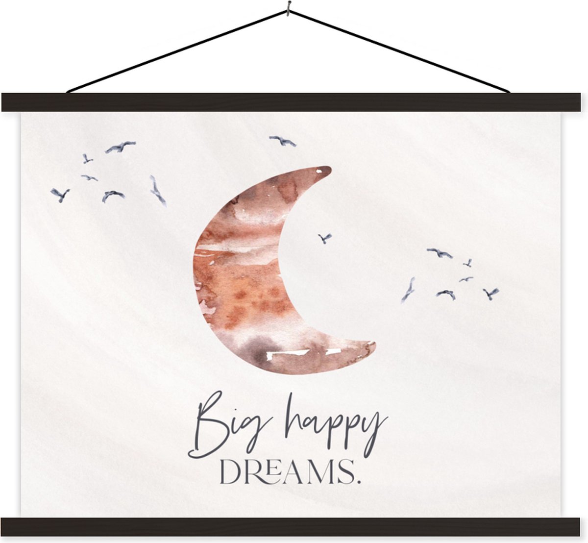 Schilderij voor kinderen - Wanddecoratie - Kinderen - Spreuken - Big happy dreams - Jongens - Meisjes - Waterverf - Slaapkamer decoratie - 40x30 cm