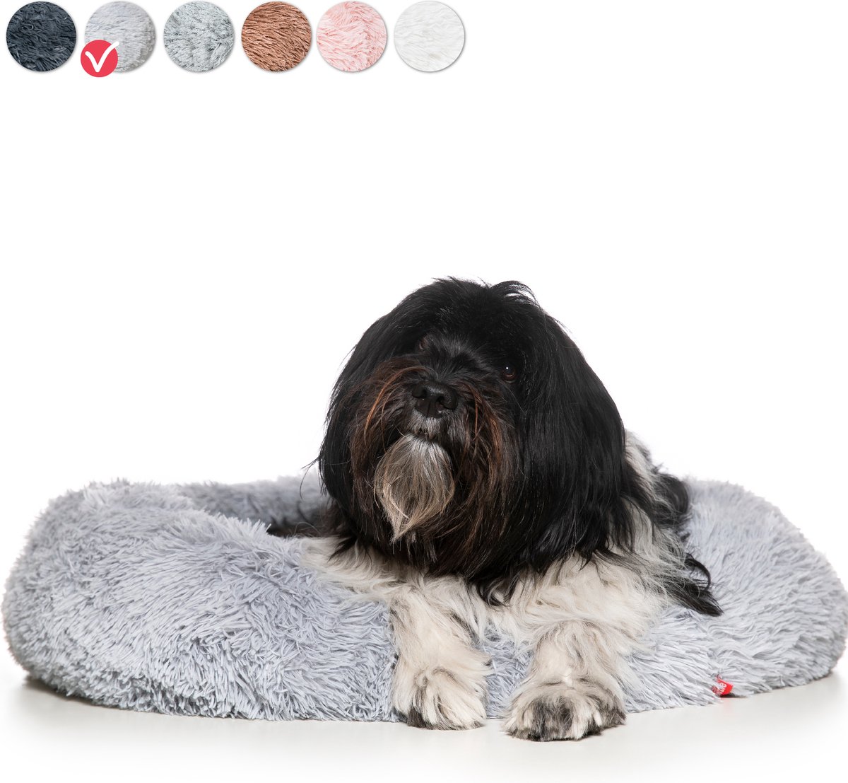 Snoozle Donut Hondenmand - Zacht en Luxe Hondenkussen - Wasbaar - Fluffy - Hondenmanden - 60cm - Lichtgrijs - Snoozle