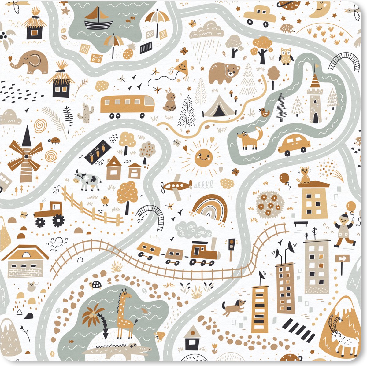 Muismat 30x30 cm - Mousepad Auto - Dieren - Kinderen - Wegen - Muismatten