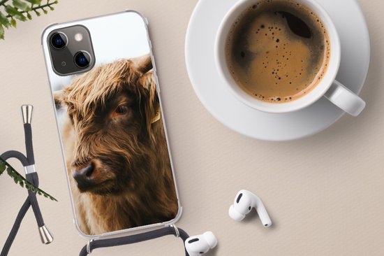 Coque avec cordon iPhone 13 Mini - Highlander écossais - Animaux - Cornes - Siliconen - Bandoulière - Coque arrière avec cordon - Coque pour téléphone avec cordon - Coque avec corde