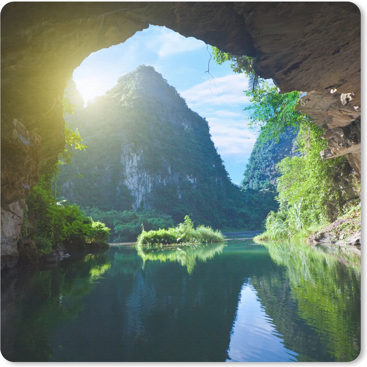 Muismat 20x20 cm - Mousepad Water - Grot - Zon - Natuur - Planten - Muismatten
