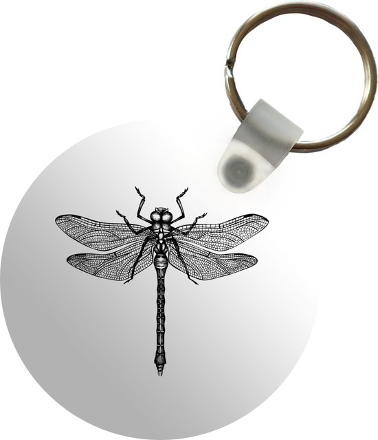 Porte-clés - Libellule - Insectes - Rétro - Zwart et blanc - Plastique -  Rond -... | bol.com