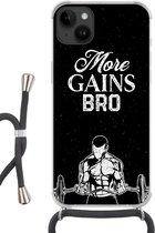 Geschikt voorApple Iphone 14 Plus - Crossbody Case - More gains bro - Quotes - Spreuken - Siliconen - Crossbody - Backcover met Koord - Telefoonhoesje met koord - Hoesje met touw