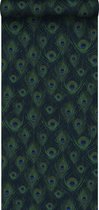 Origin Wallcoverings eco-texture vliesbehangpapier pauwenveren donkerblauw - 347766 - 0,53 x 10,05 m