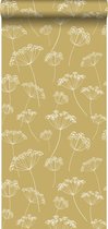 ESTAhome papier peint ombelles jaune ocre et blanc - 139104
