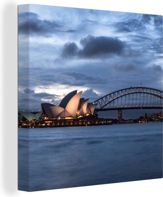 Canvas Schilderij Het Opera van Sydney en de Sydney Harbour Bridge in Australië - 90x90 cm - Wanddecoratie