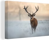 Canvas Schilderij Hert - Natuur - Winter - 30x20 cm - Wanddecoratie