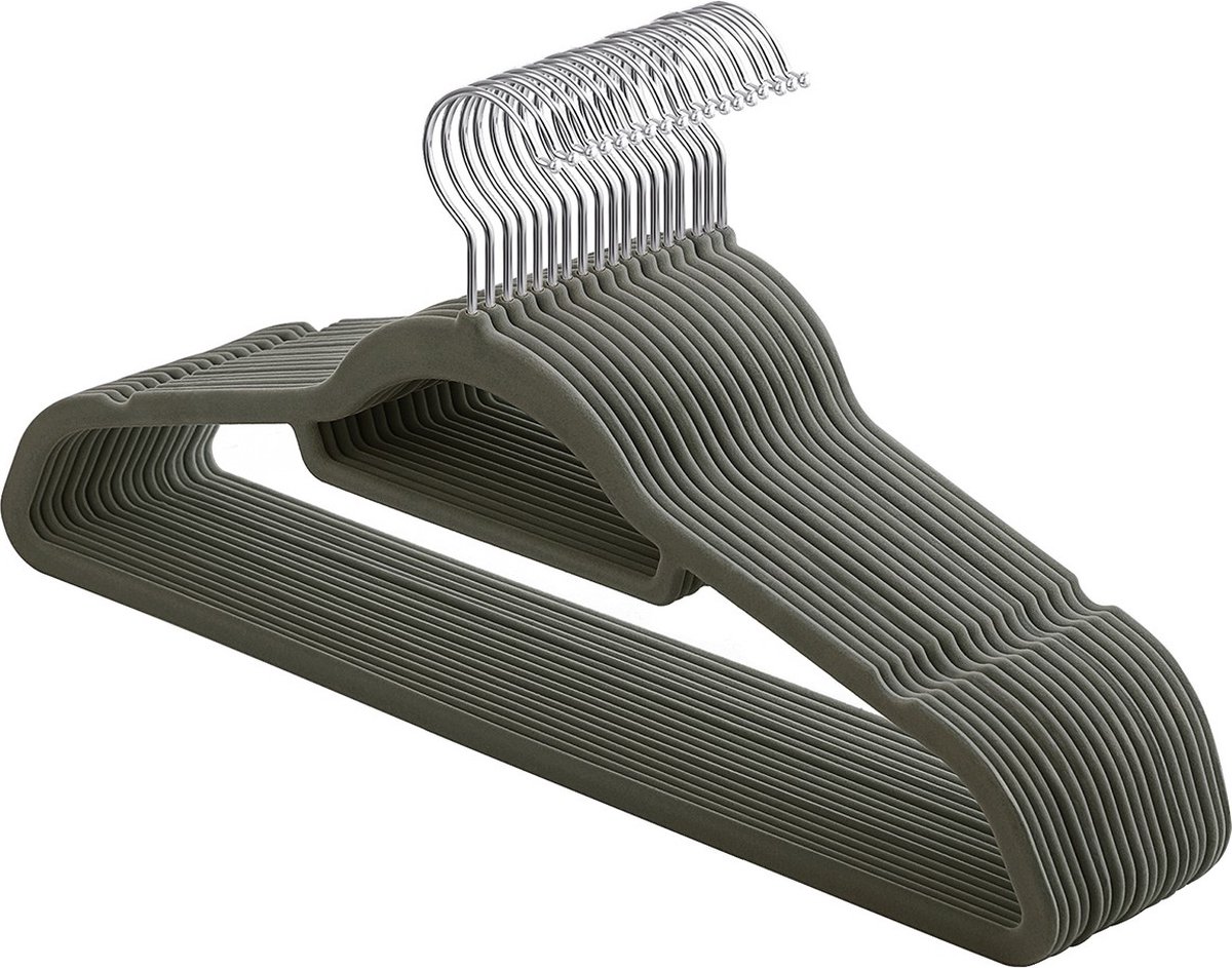 Songmics - Kledinghanger - fluweel - 20 Stuks - Antislip - grijs