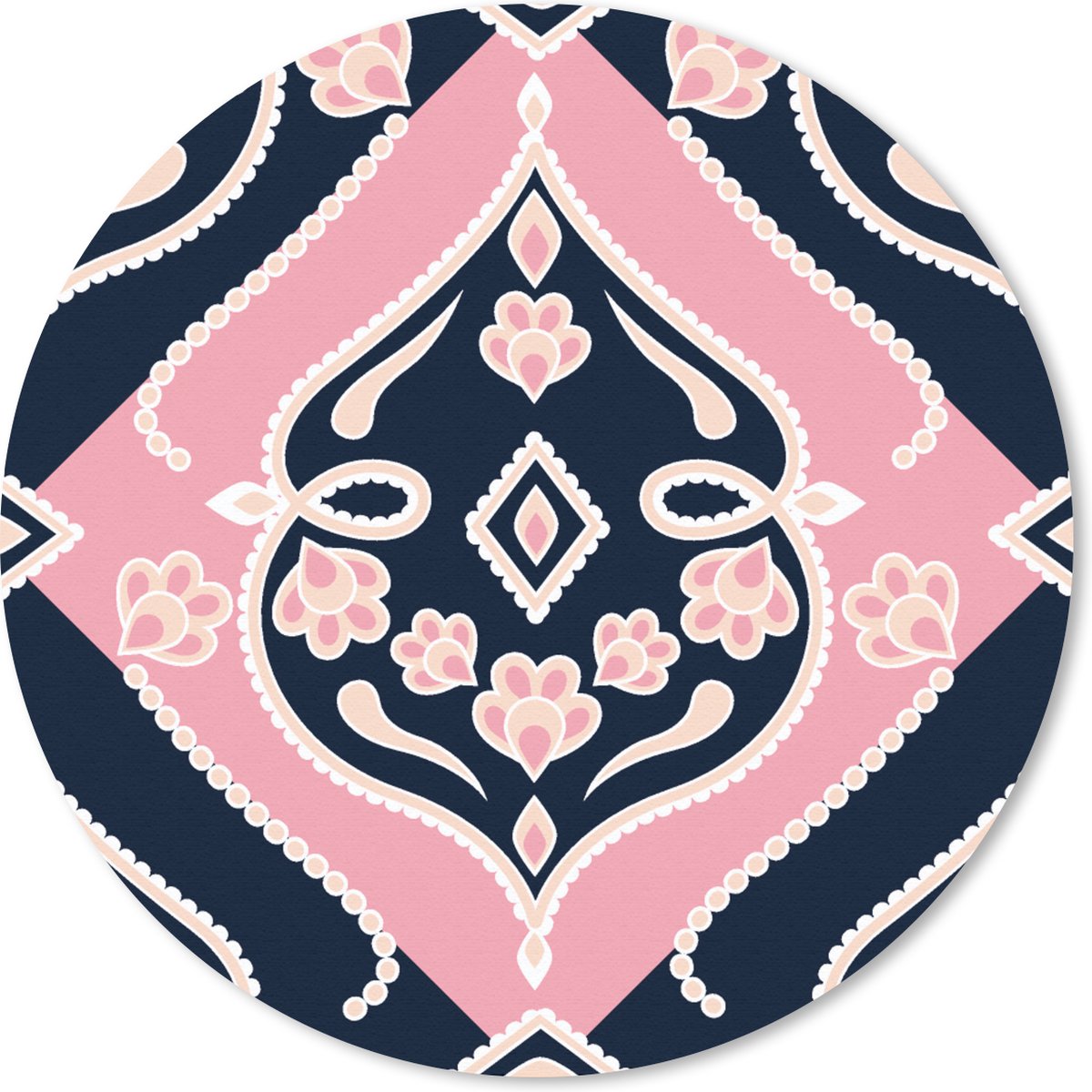 Muismat rond 20x20 cm - Mousepad Bloemen - Roze - Ornament - Design - Ronde muismatten
