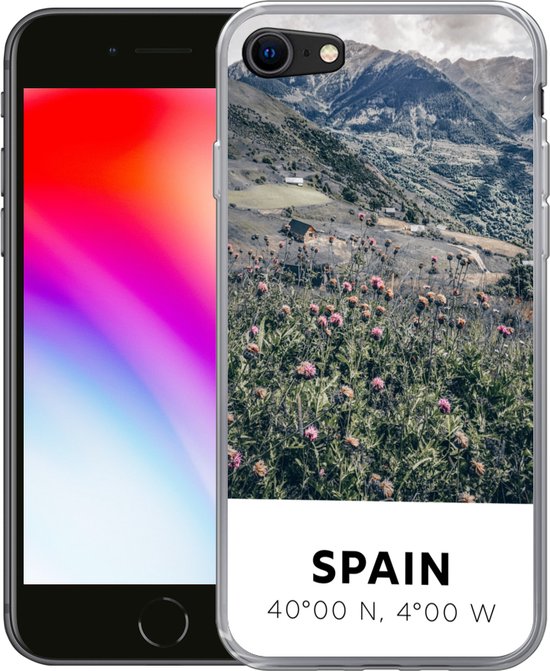 Coque iPhone 7 - Espagne - Montagnes - Fleurs - Coque de téléphone en Siliconen