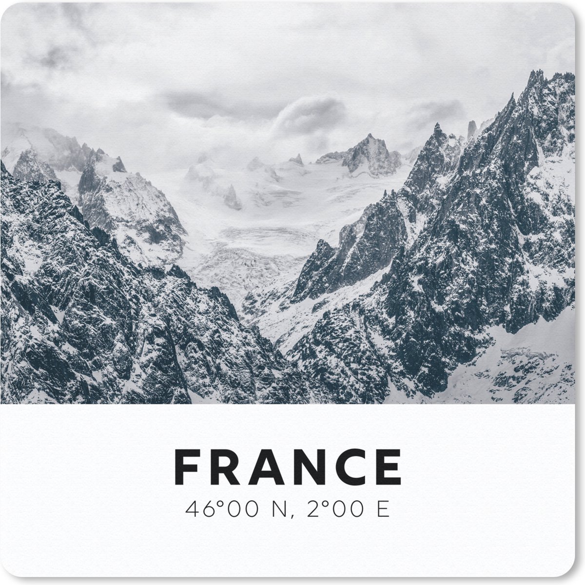 Muismat 20x20 cm - Mousepad Frankrijk - Alpen - Sneeuw - Muismatten