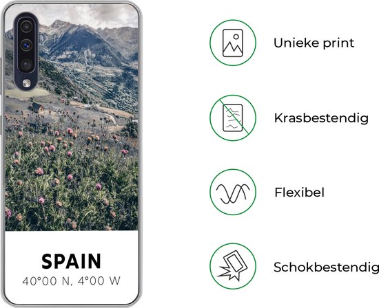 Coque Samsung Galaxy A50 - Espagne - Montagnes - Fleurs - Coque de téléphone en Siliconen