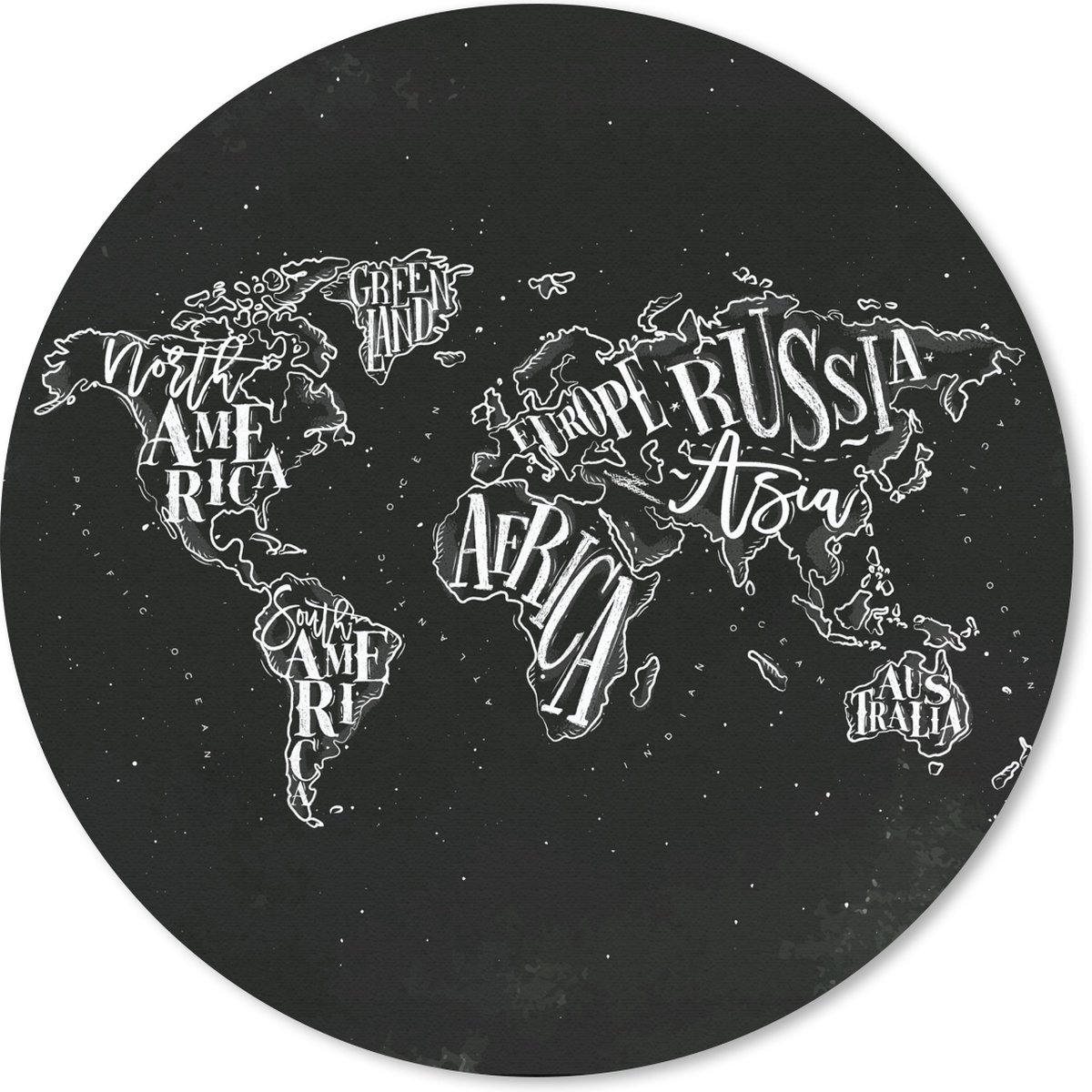 Muismat rond 20x20 cm - Mousepad Wereldkaart - Zwart - Wit- Sterrenhemel - Ronde muismatten