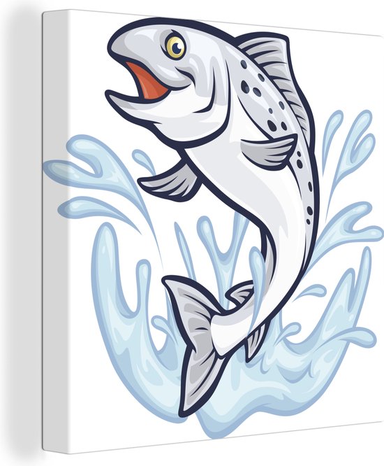 Canvas Schilderij Illustratie van een vis in het water - 90x90 cm - Wanddecoratie