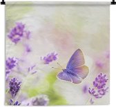 Wandkleed - Wanddoek - Lavendel - Vlinder - Bloemen - 90x90 cm - Wandtapijt